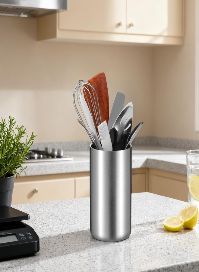 Exclaith Cooking Utensil Holder for Kitchen Counter 4.7 x 7.5 inch Stainless Steel Sleek Kitchen Utensil Holder for Countertop Spatula Spoon Caddy Organizer, Silver - Image 4